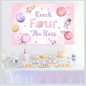 Space-Themed Party Backdrop - Pink and Purple